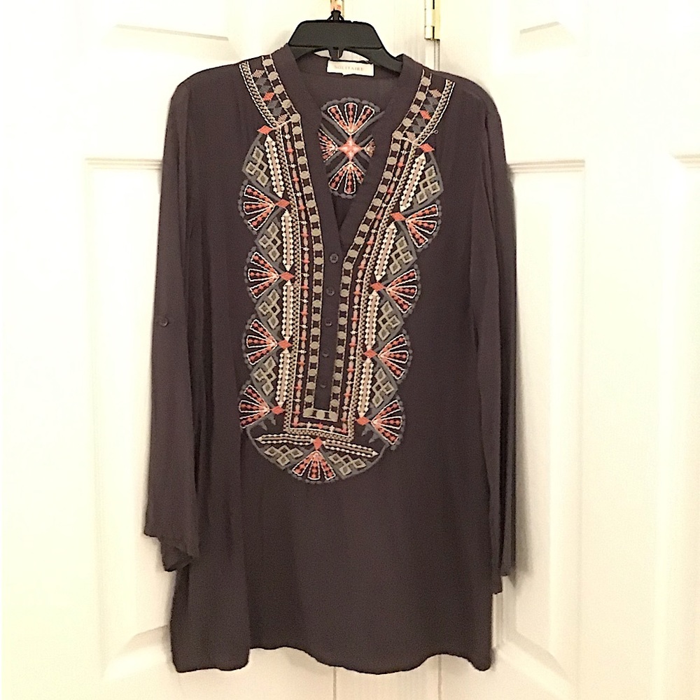 Embroidered boho style shirt